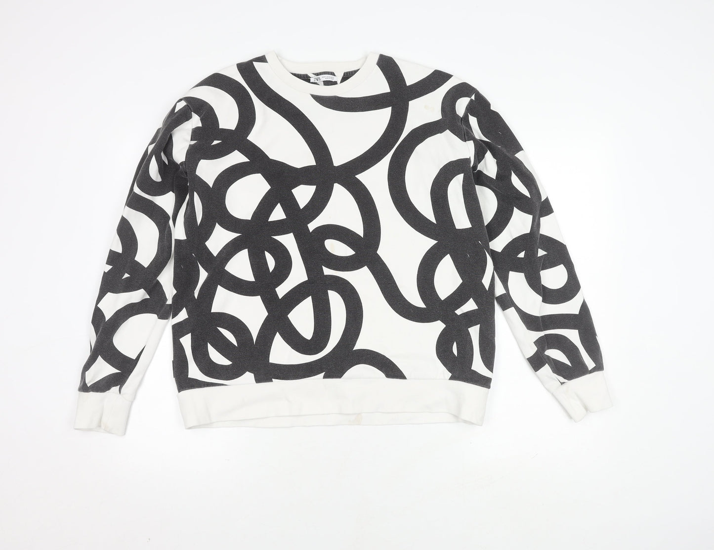 Zara Unisex White Pullover Sweatshirt M Geometric