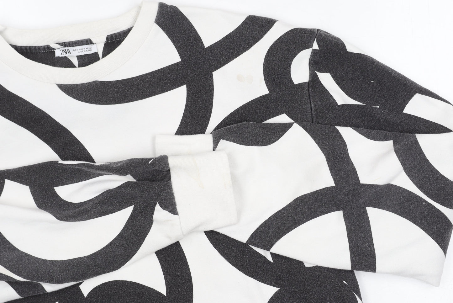 Zara Unisex White Pullover Sweatshirt M Geometric