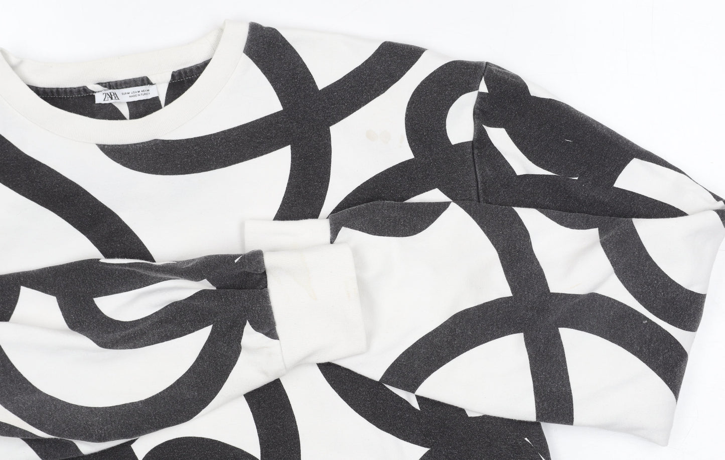 Zara Unisex White Pullover Sweatshirt M Geometric