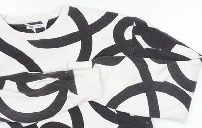 Zara Unisex White Pullover Sweatshirt M Geometric