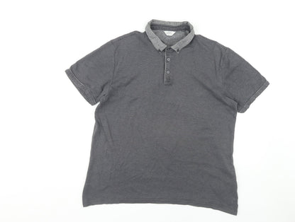 Next Men's Grey Polo Shirt, Size L, Short Sleeve Cotton