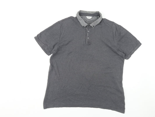 Next Men's Grey Polo Shirt, Size L, Short Sleeve Cotton