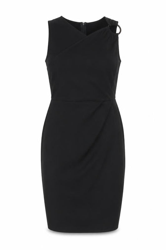 Front view of ASOS Women's Black Sleeveless Sheath Dress, size 14