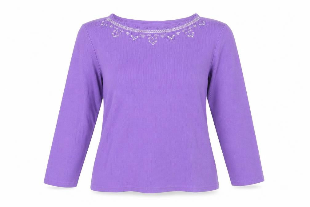 Bonmarché Women's Purple Embroidered Top, Size S