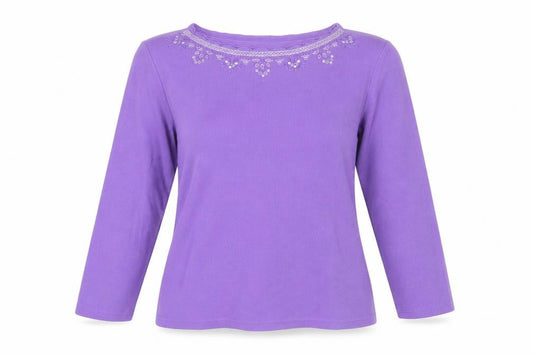 Bonmarché Women's Purple Embroidered Top, Size S