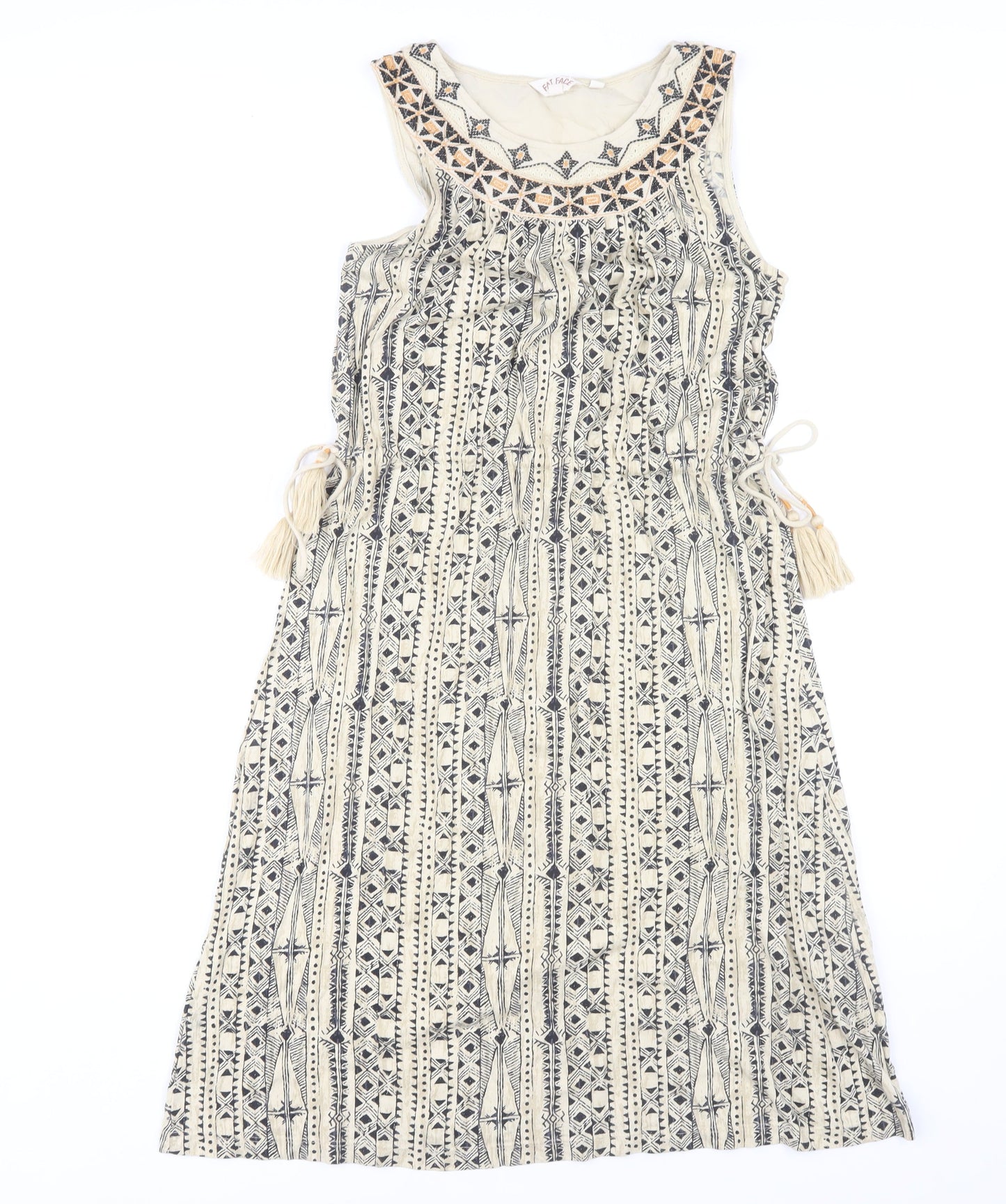 Fat Face Women's Beige Embroidered Dress Size 6