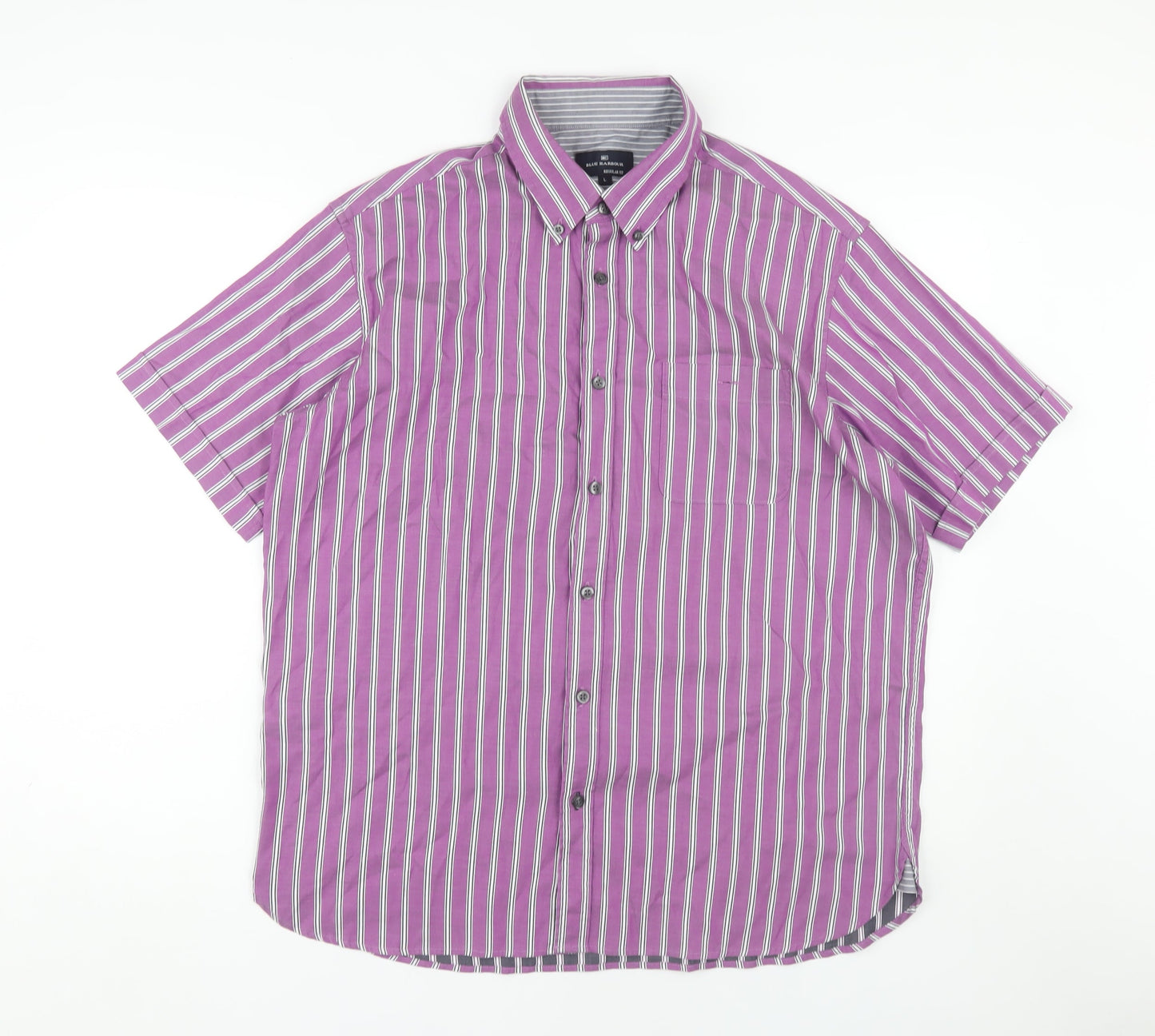 Marks and Spencer Men's Large Purple Striped Button-Up Shirt