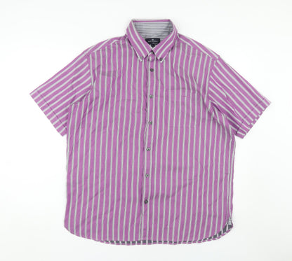 Marks and Spencer Men's Large Purple Striped Button-Up Shirt