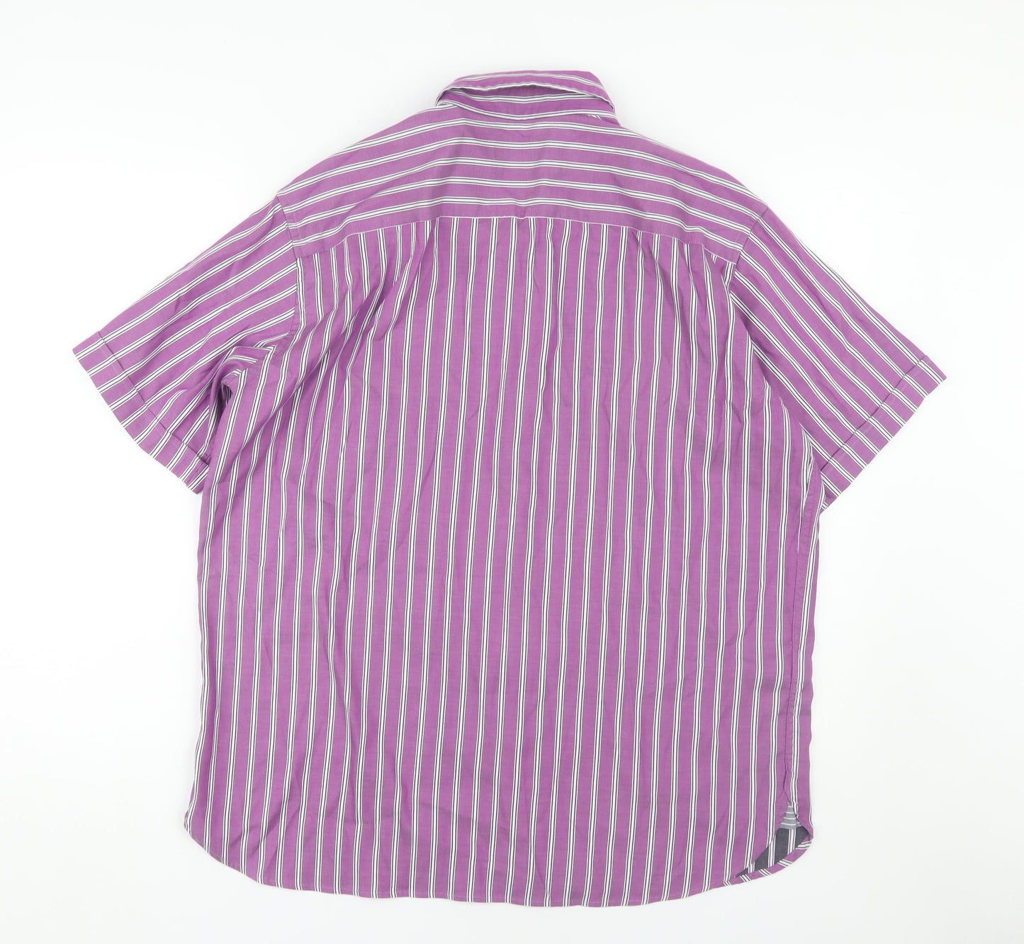 Marks and Spencer Men's Large Purple Striped Button-Up Shirt