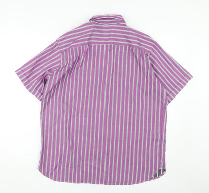 Marks and Spencer Men's Large Purple Striped Button-Up Shirt