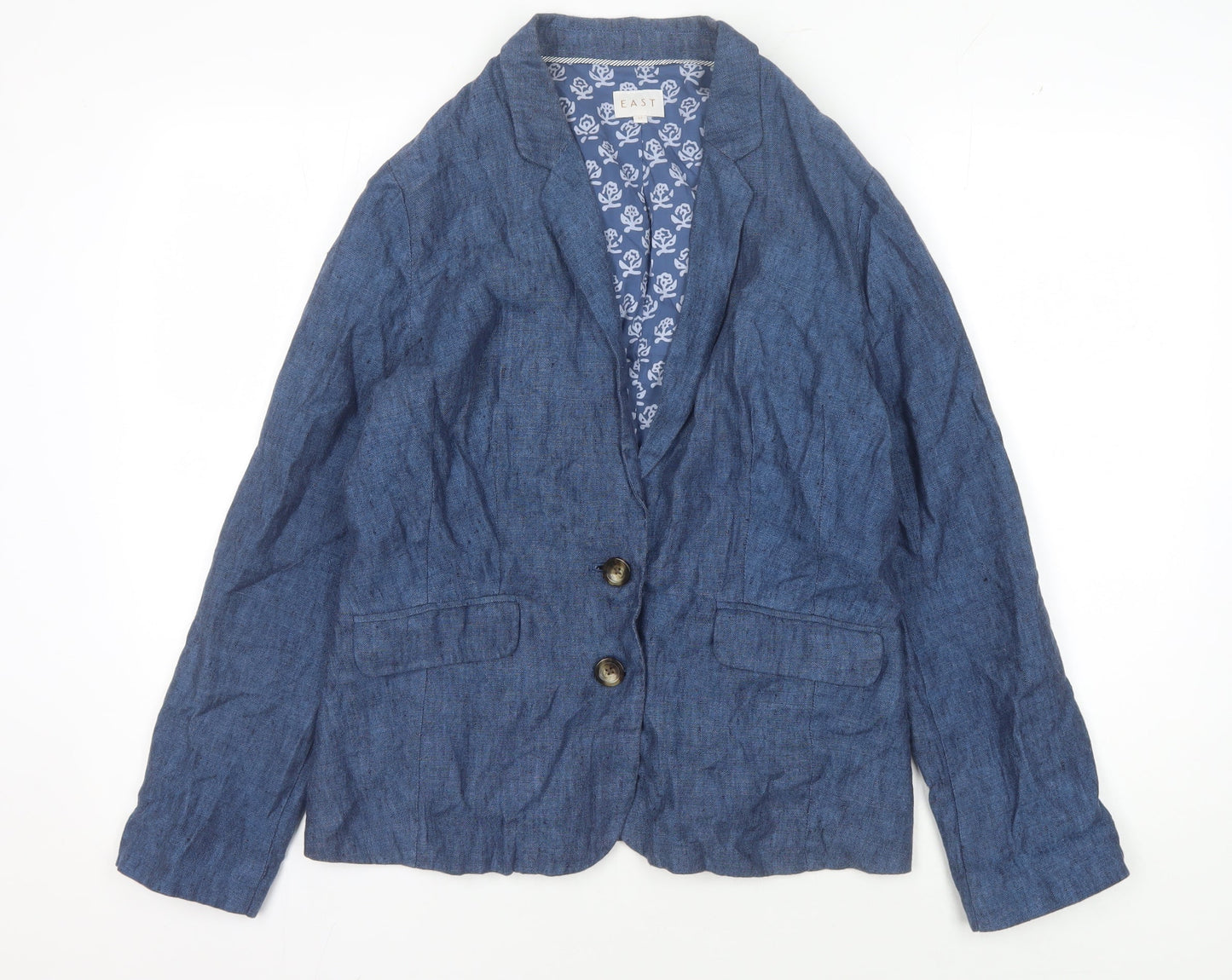 East Women's Blue Blazer - Size 12, Cotton, Casual