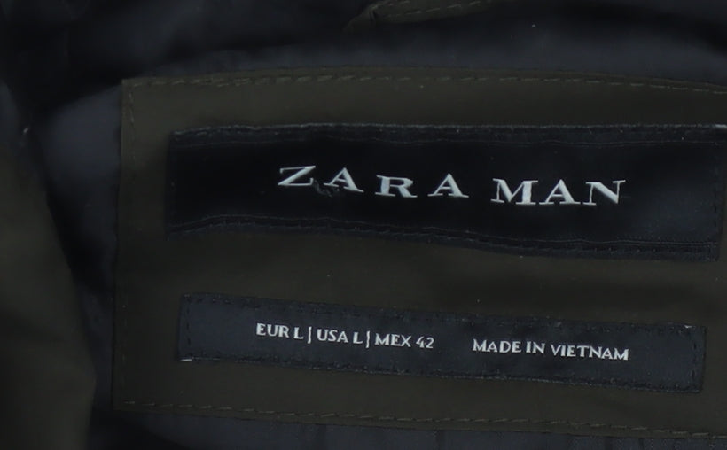 Zara Man Green Anorak Jacket, Size L, Hooded Casual