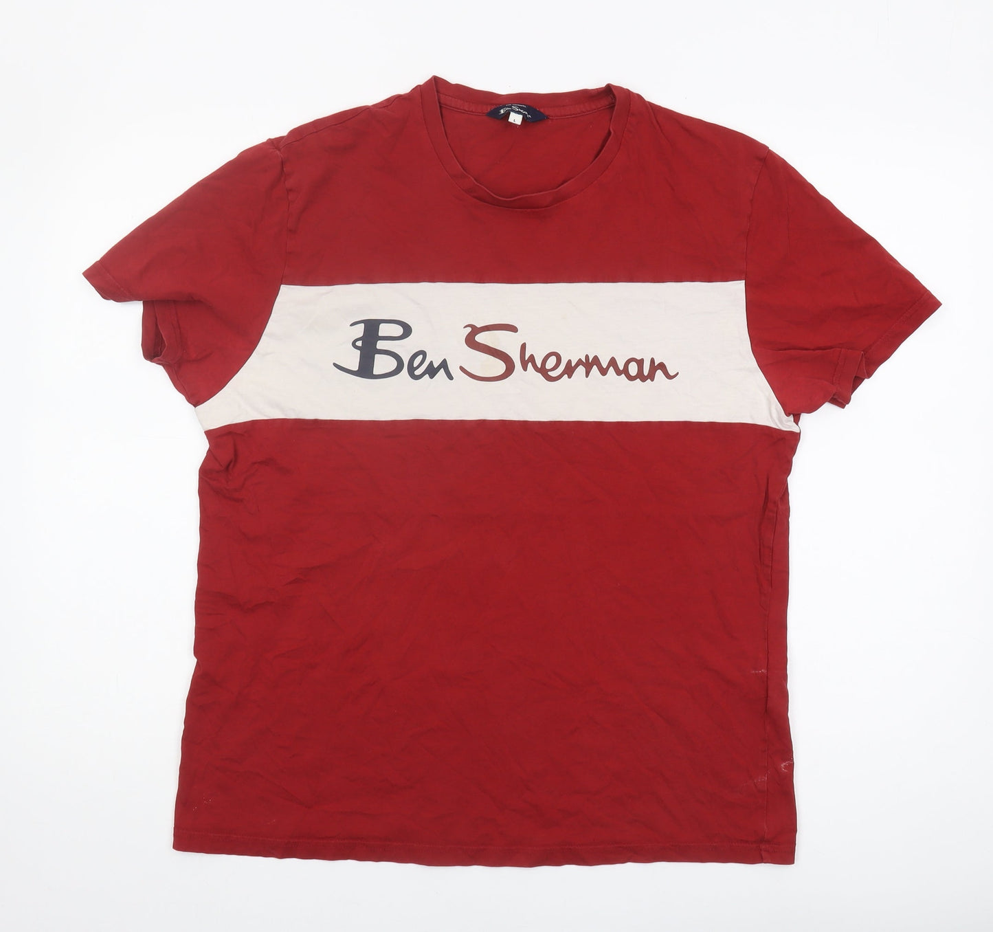 Ben Sherman Men's Red and white t-shirt Size L