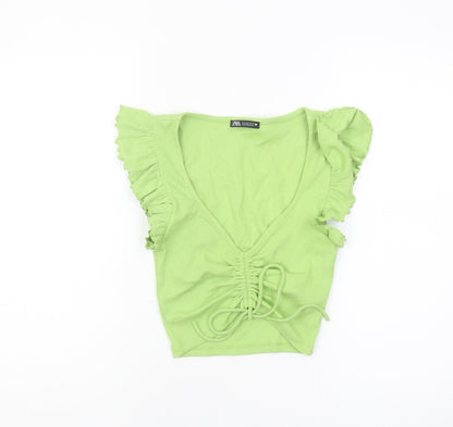 Womens UK Size S Zara Green Cropped Blouse
