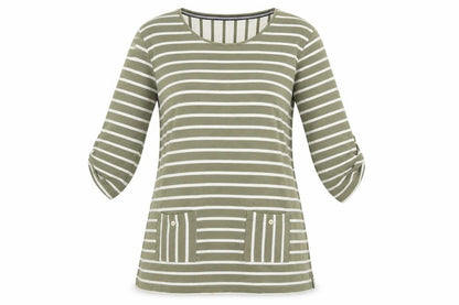 Fabrizio Women's Green Striped T-Shirt Size 12