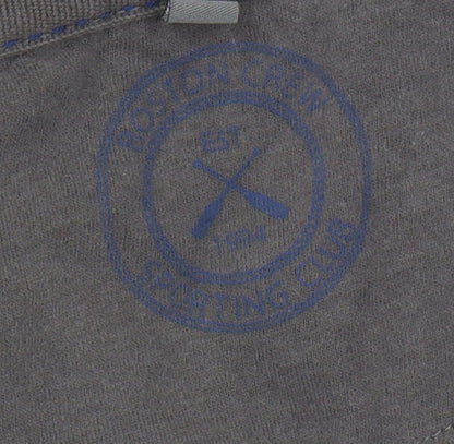 Boston Crew Men's Grey Striped Polo Shirt XL