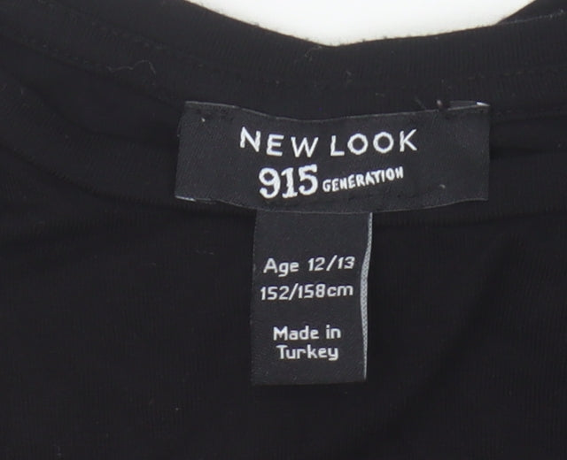 New Look Girls Black Graphic Jersey T-Shirt 12-13 Years