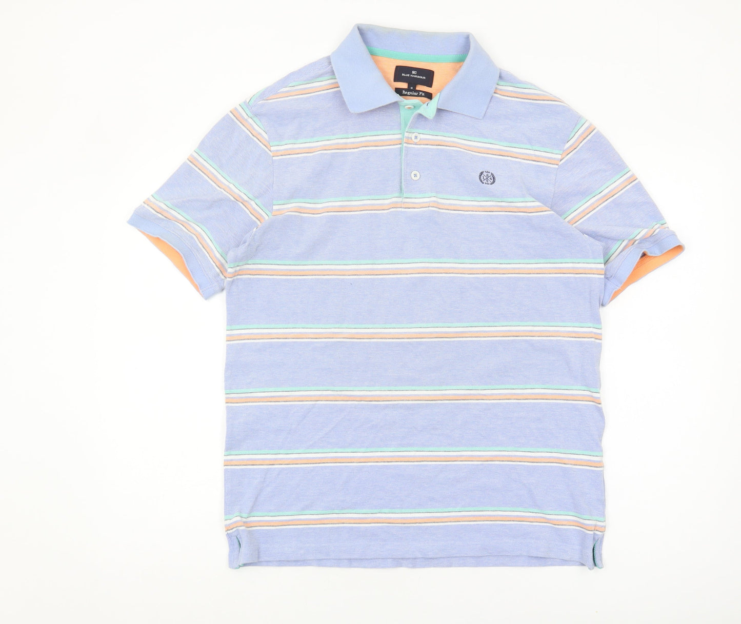 Marks and Spencer Men's Blue Striped Polo, M, Regular Fit