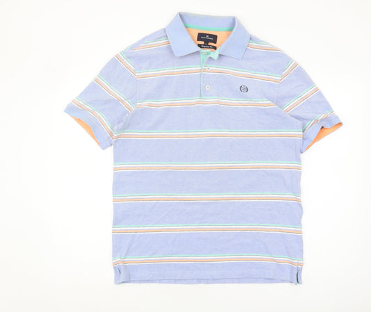 Marks and Spencer Men's Blue Striped Polo, M, Regular Fit