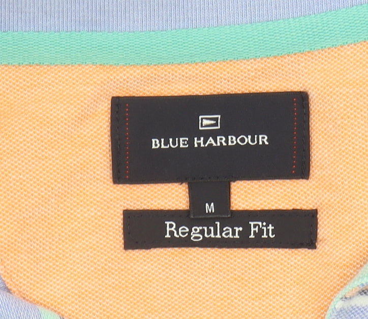 Marks and Spencer Men's Blue Striped Polo, M, Regular Fit