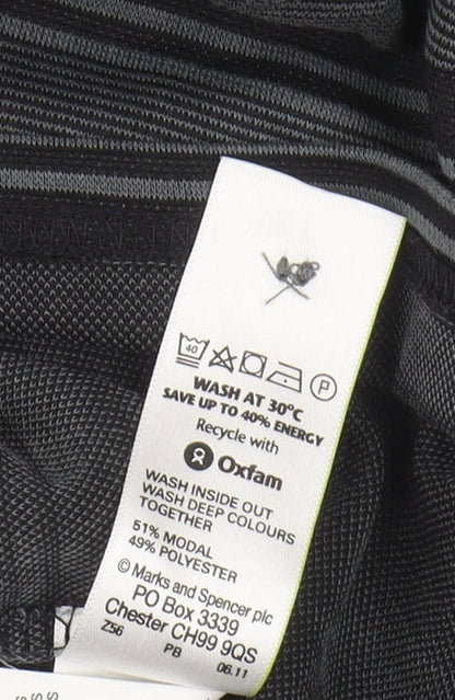 Marks and Spencer Men's Black Striped Polo XL