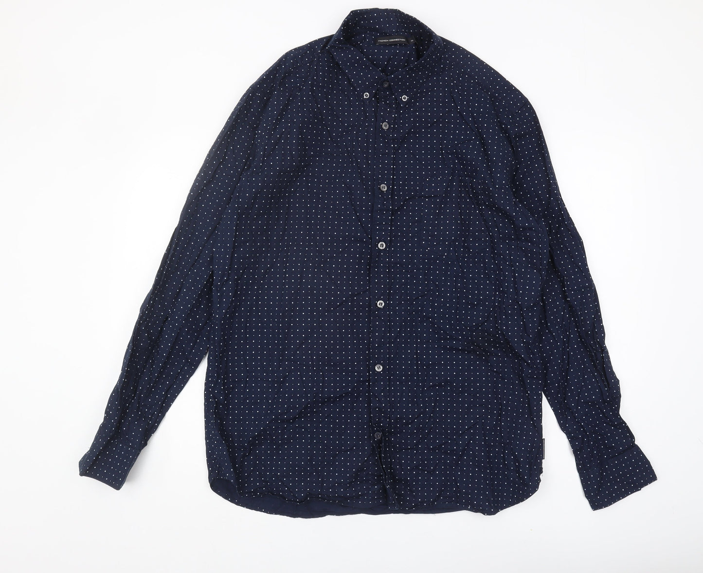 French Connection Men's Blue XL Polka Dot Button-Up Shirt
