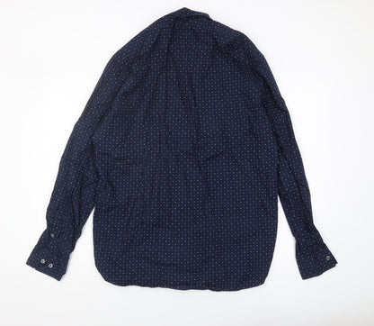French Connection Men's Blue XL Polka Dot Button-Up Shirt