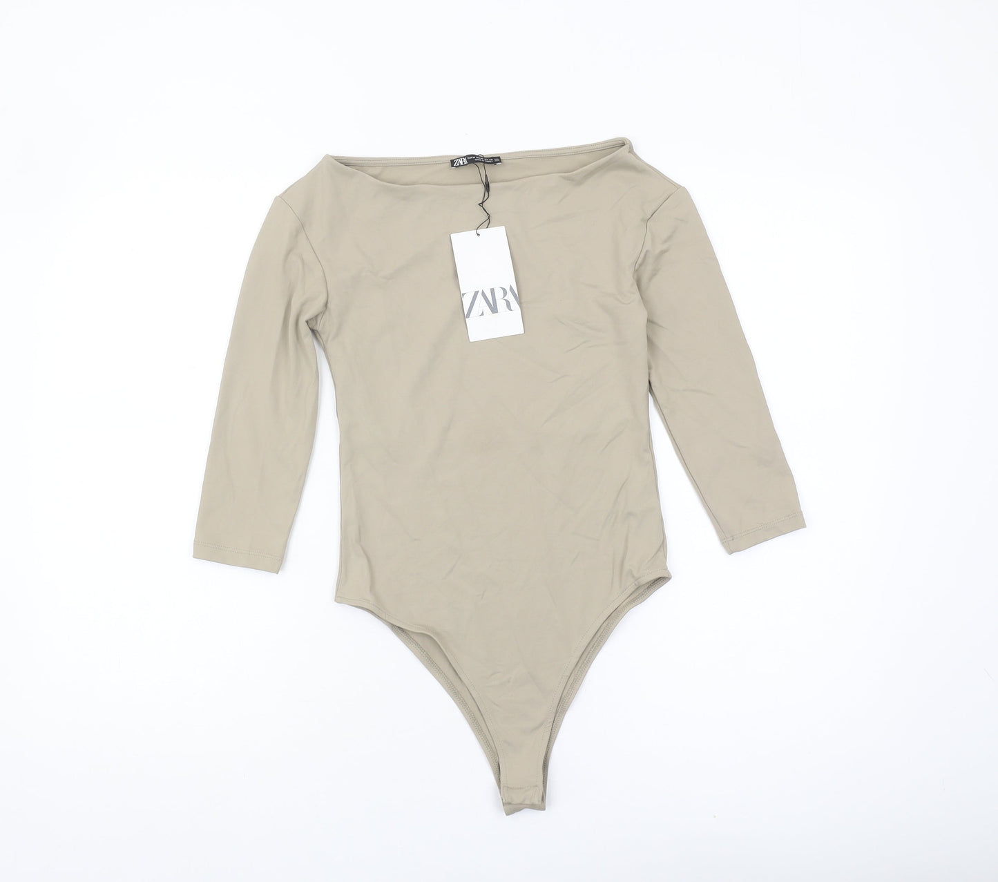 Zara Women's Beige 3/4 Sleeve Bodysuit Size 12