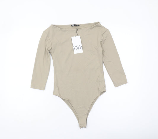 Zara Women's Beige 3/4 Sleeve Bodysuit Size 12