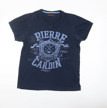Pierre Cardin Men's Blue Graphic T-Shirt - Medium