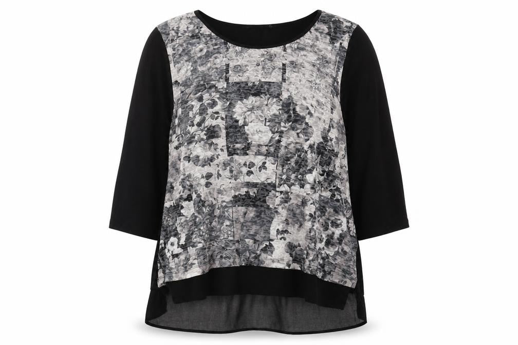 Bonmarché Women's Black Floral 3/4 Sleeve Blouse Size 24