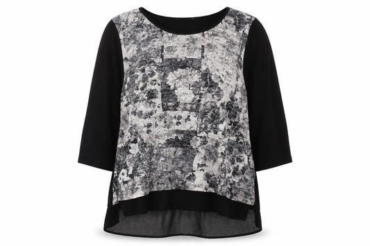 Bonmarché Women's Black Floral 3/4 Sleeve Blouse Size 24
