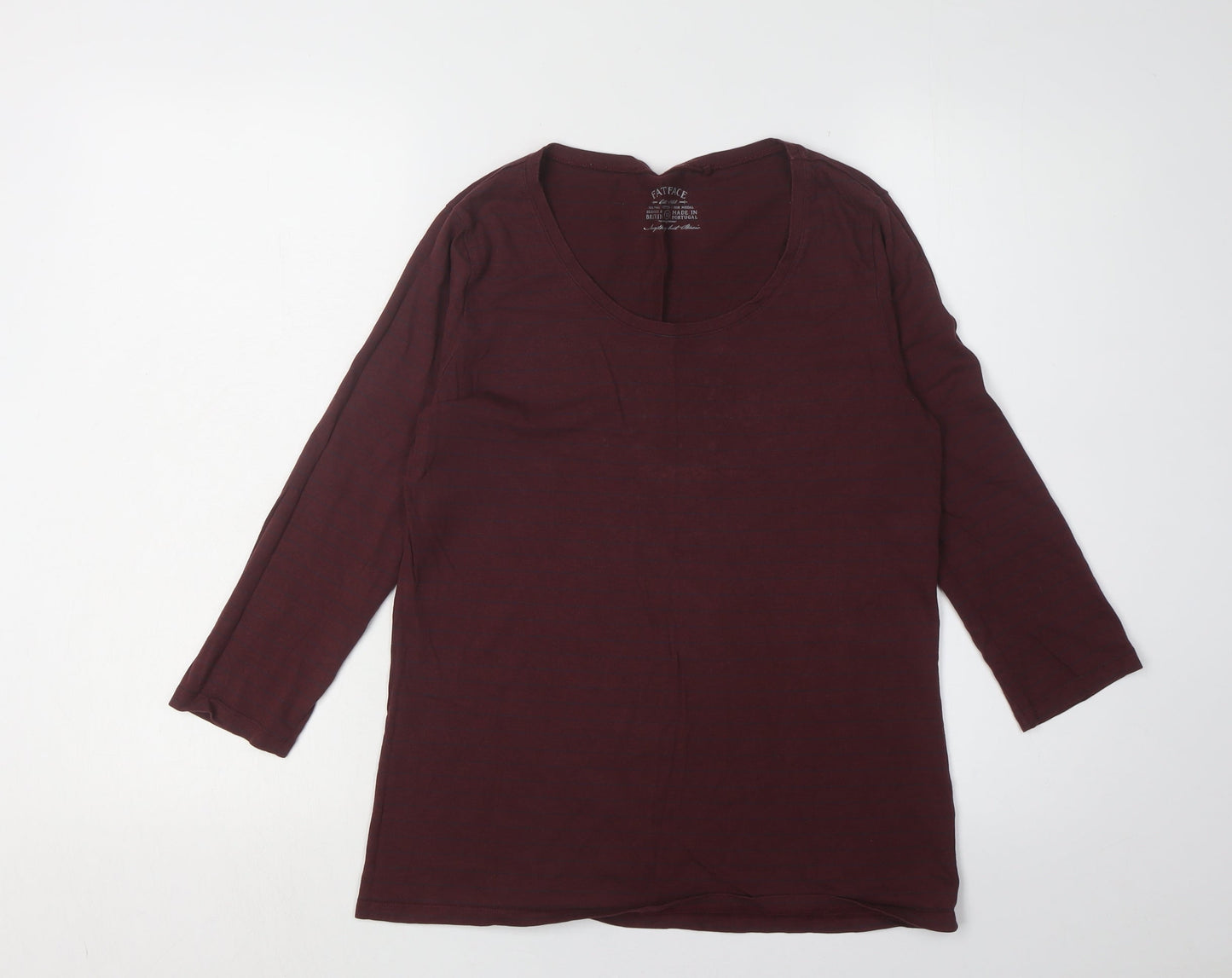FatFace Women's Purple 3/4 Sleeve Striped T-Shirt Size 12