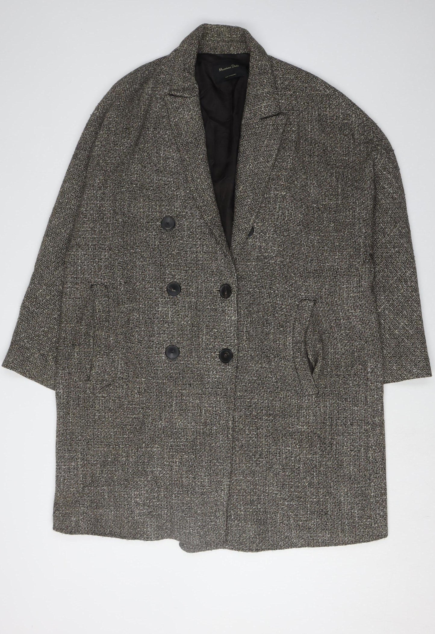 Massimo Dutti Women's Grey Tweed Blazer, L, Double-Breasted