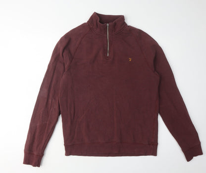 Mens UK Size M Farah Red 1/4 Zip Sweatshirt