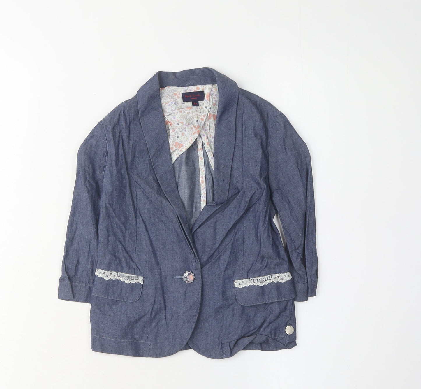 Paul Smith Girls Blue Cotton Jacket, Size 6 Years