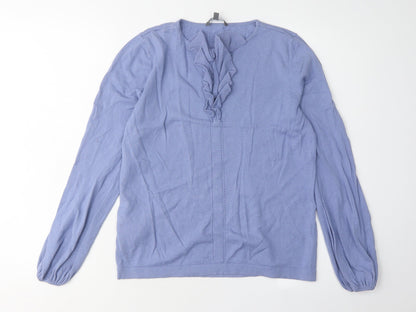 Laura Ashley Women's Blue Long Sleeve Ruffle Jumper Size 12