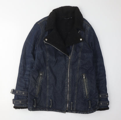 Womens UK Size 6 Missguided Blue Motorcycle Jacket
