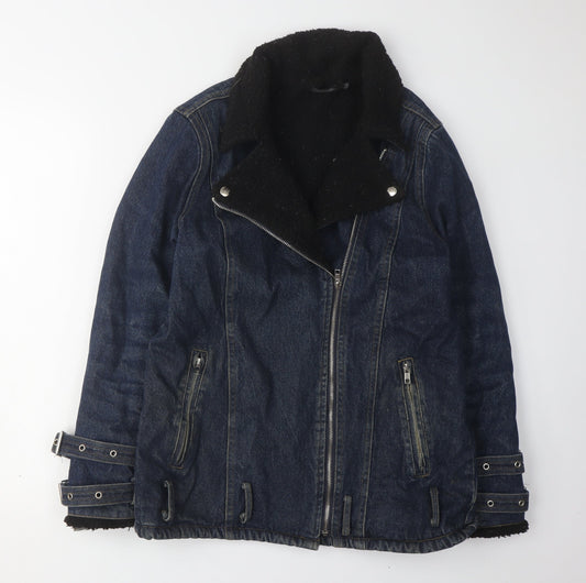 Missguided Women Blue Denim Motorcycle Jacket Size 6