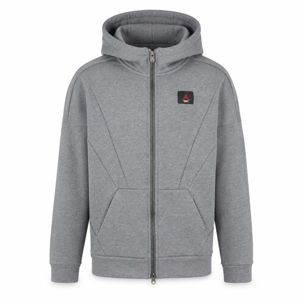Front view of Jordan boys’ grey full zip hoodie l