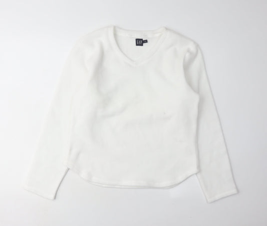 GAP Women's White V-Neck Pullover Sweatshirt L