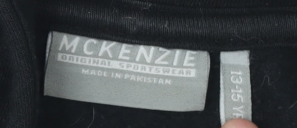 McKenzie Boys Black Full Zip Hoodie, 13-14 Years, Logo Sportswear