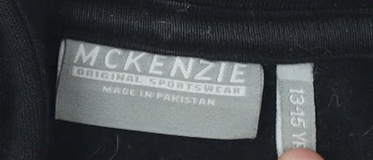 McKenzie Boys Black Full Zip Hoodie, 13-14 Years, Logo Sportswear