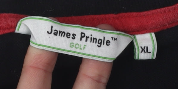 James Pringle Men's XL Striped Polo Shirt Black/Grey - Golf Ready