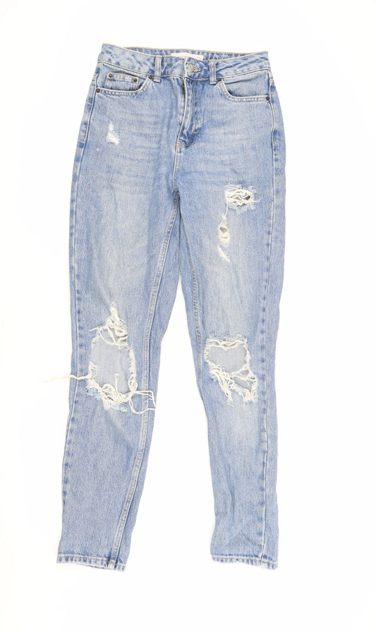 Topshop Women's Blue Distressed Mom Jeans Size 10