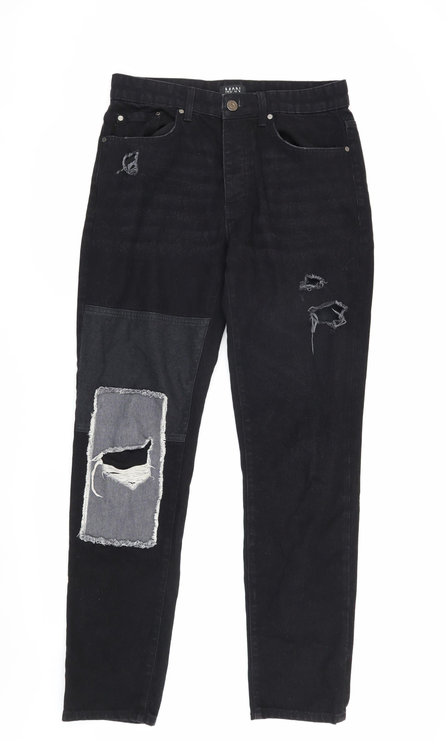 Boohoo Men's Black Denim Jeans Size 32 Distressed