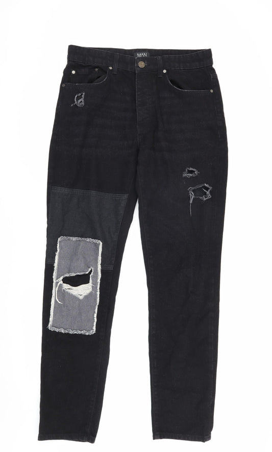 Boohoo Men's Black Denim Jeans Size 32 Distressed