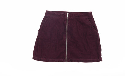 New Look Women's Red Corduroy Zip Skirt Size 10