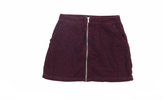 New Look Women's Red Corduroy Zip Skirt Size 10