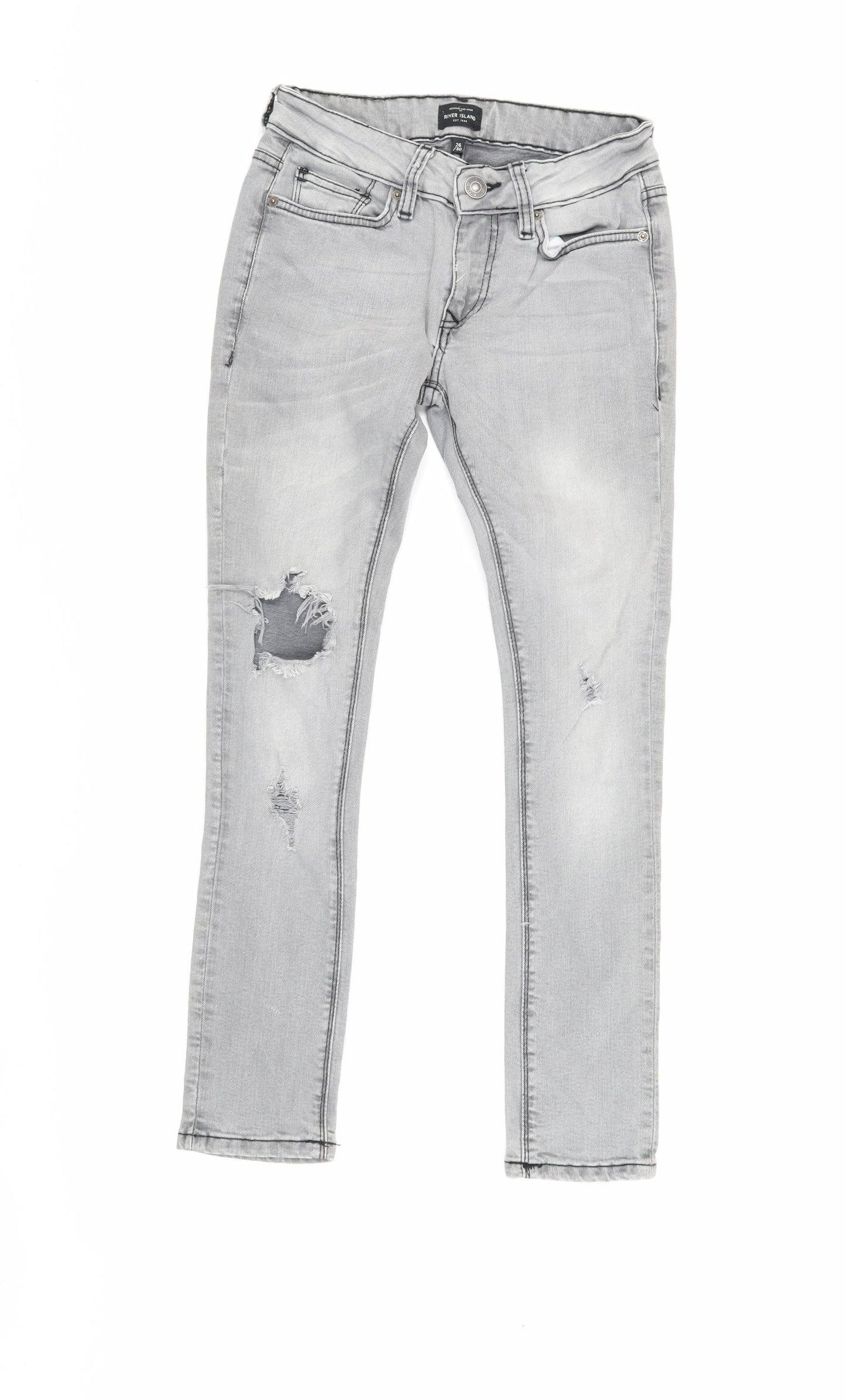 Mens UK Size 26 River Island Slim Fit Skinny Grey Jeans